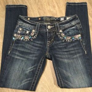 Miss Me Jeans Gem Glam Signature Crop Skinny Jeweled Pockets 24